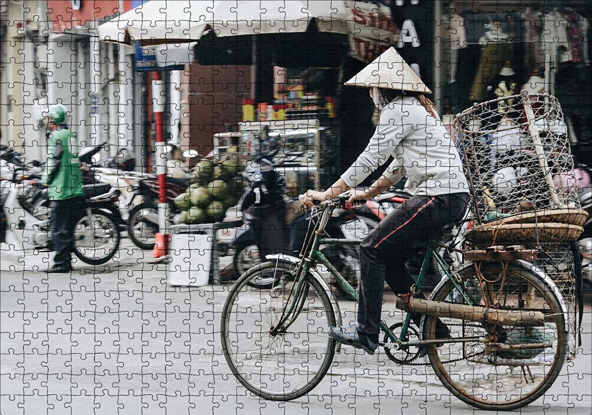 Cakapuzzle  Bisikletli Uzakdoğulu Puzzle Yapboz MDF Ahşap