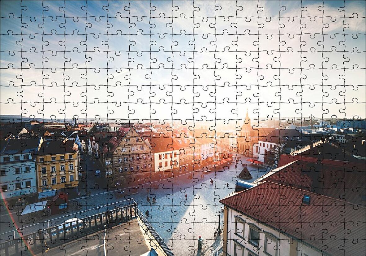 Cakapuzzle  Çatıdan Şehir ve Güneş Işıkları Puzzle Yapboz MDF Ahşap