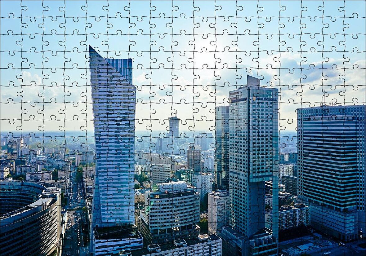 Cakapuzzle  Gri Mavi Şehir Manzarası Puzzle Yapboz MDF Ahşap