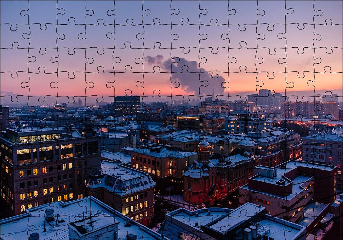 Cakapuzzle  Karla Kaplı Şehir ve Gri Gökyüzü Puzzle Yapboz MDF Ahşap