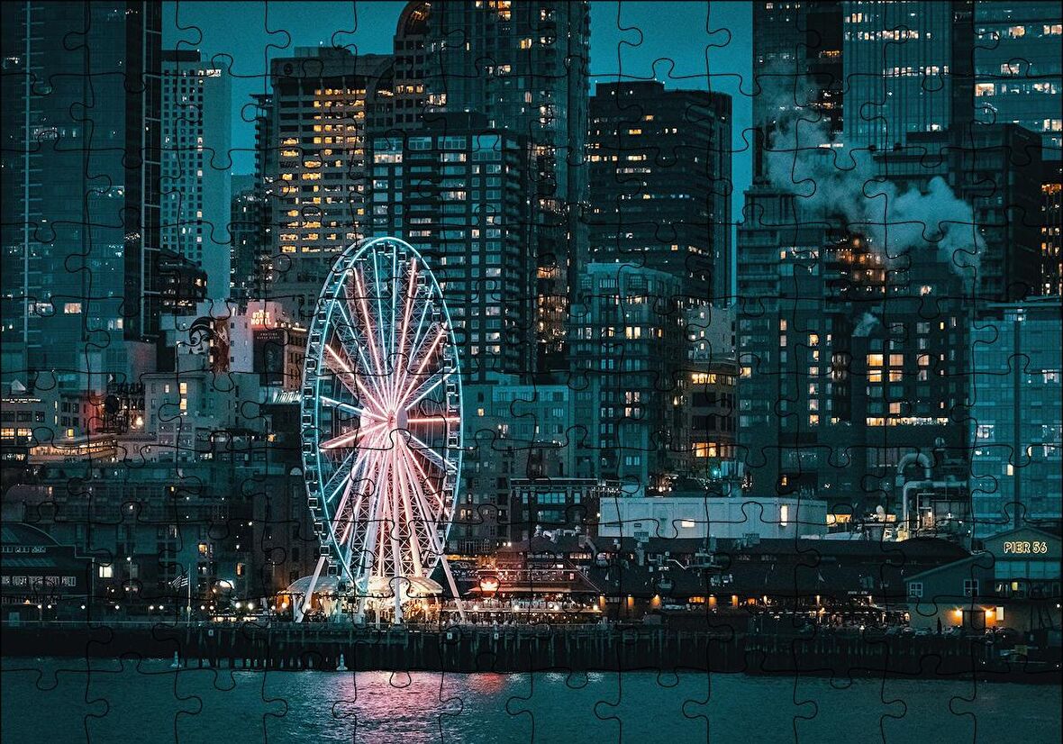 Cakapuzzle  Lunapark ve Gökdelenler Puzzle Yapboz MDF Ahşap