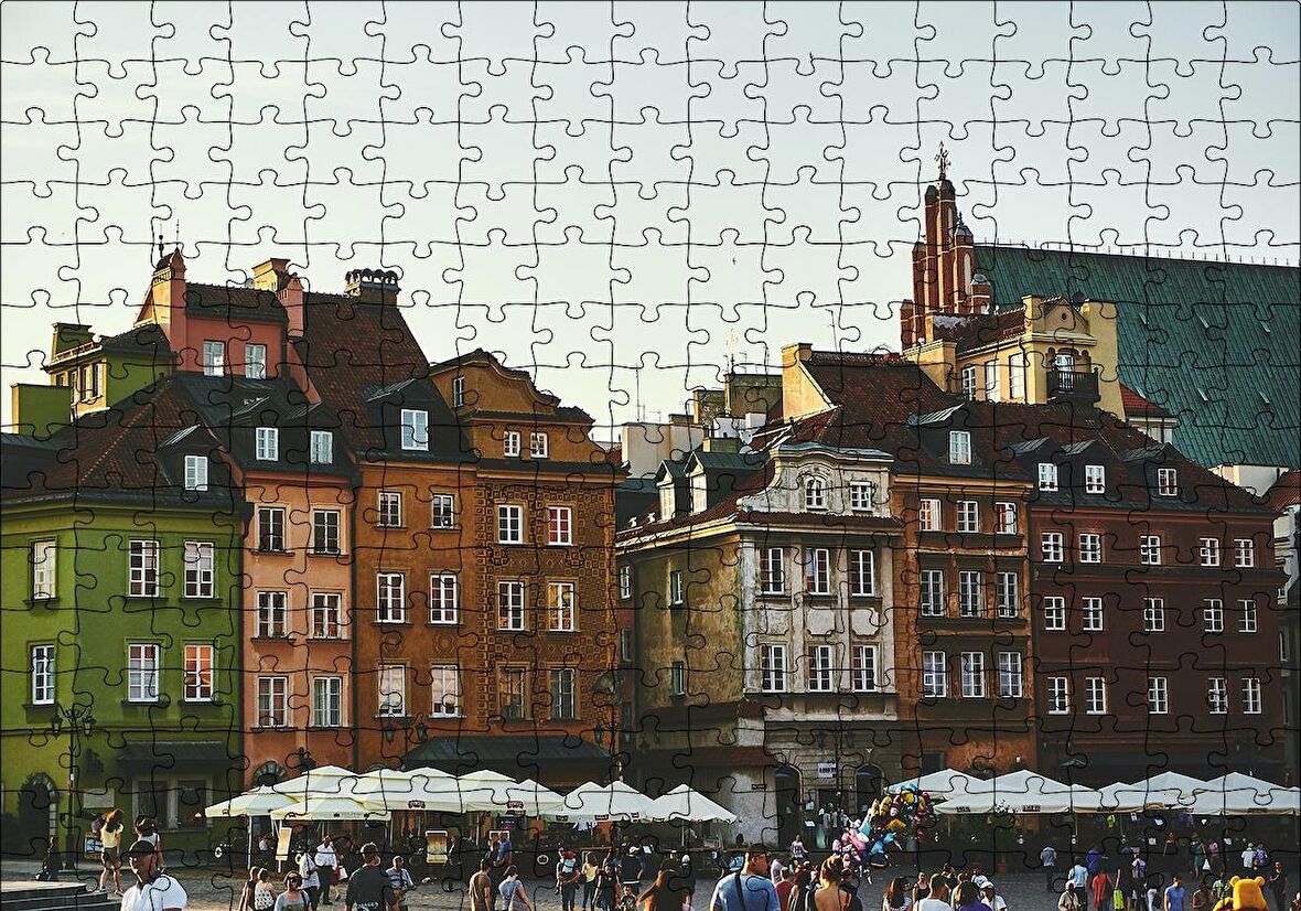 Cakapuzzle  Tarihi Binalar ve Meydanda İnsanlar Puzzle Yapboz MDF Ahşap
