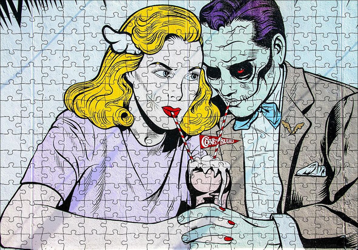 Cakapuzzle  Joker ve Harley Quinn Vintage Puzzle Yapboz MDF Ahşap