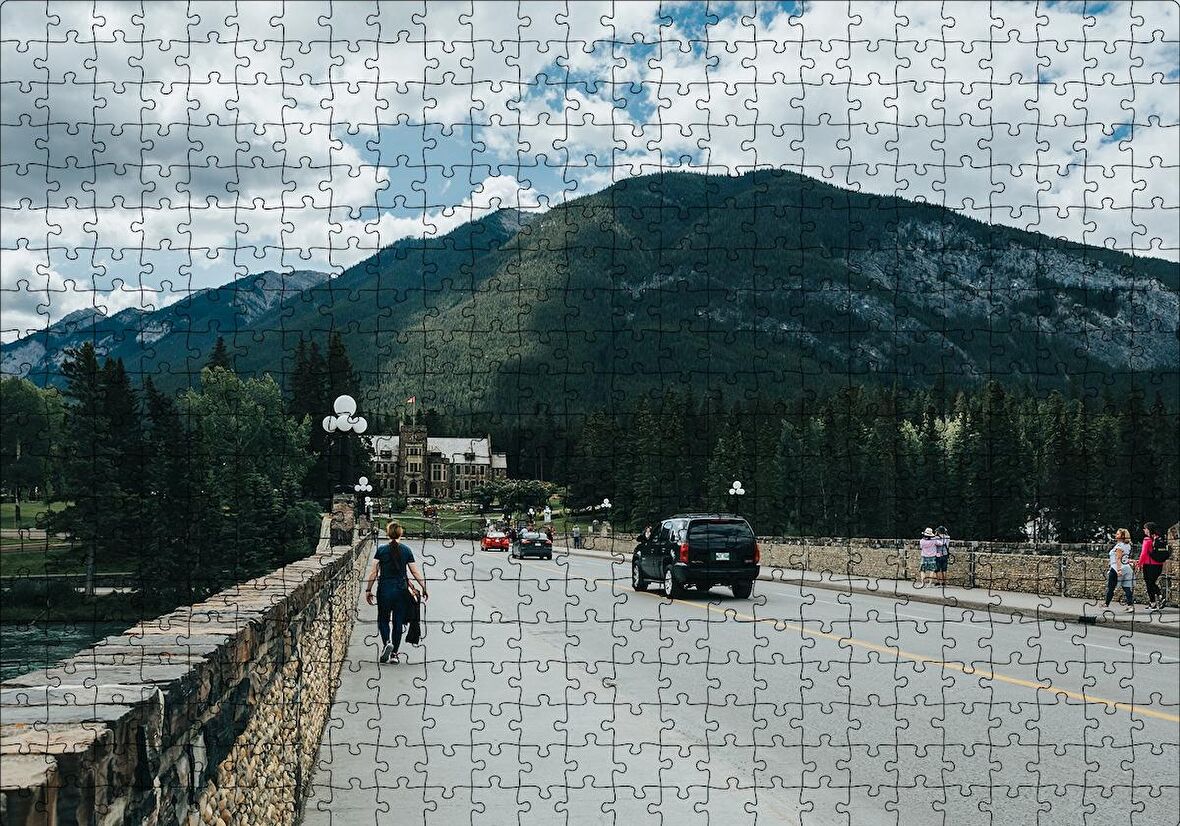 Cakapuzzle  Bulutlu Gökler Köprü ve Dağlar Puzzle Yapboz MDF Ahşap