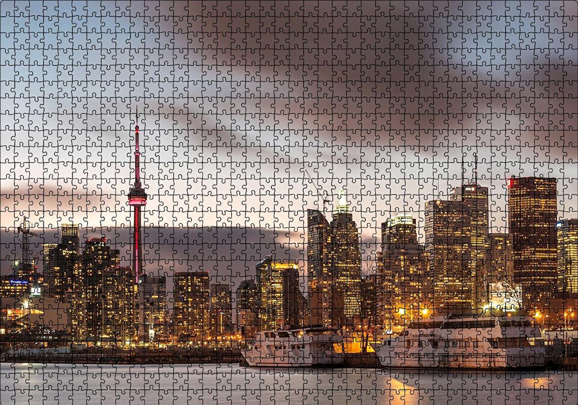 Cakapuzzle  Kanada CN Tower ve Gökdelenler Puzzle Yapboz MDF Ahşap