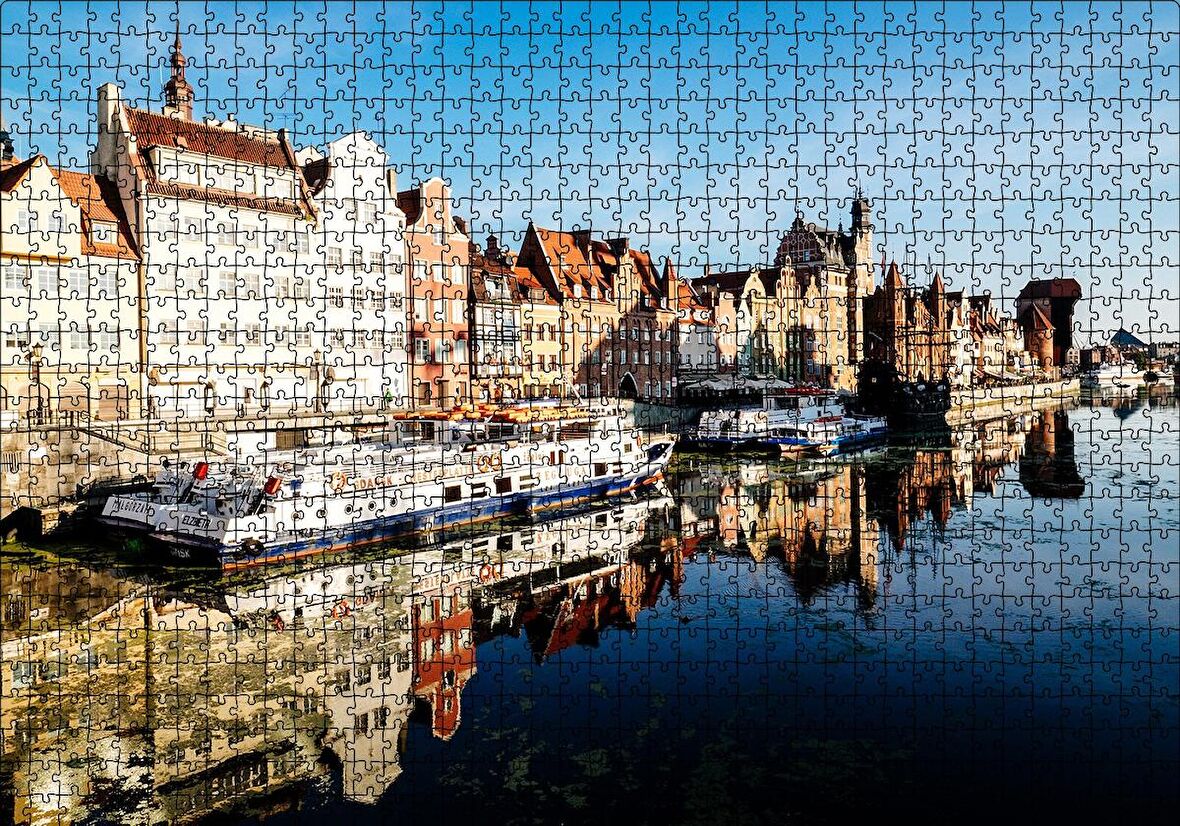 Cakapuzzle  Kanalda Tekneler ve Güneşli Tarihi Binalar Puzzle Yapboz MDF Ahşap