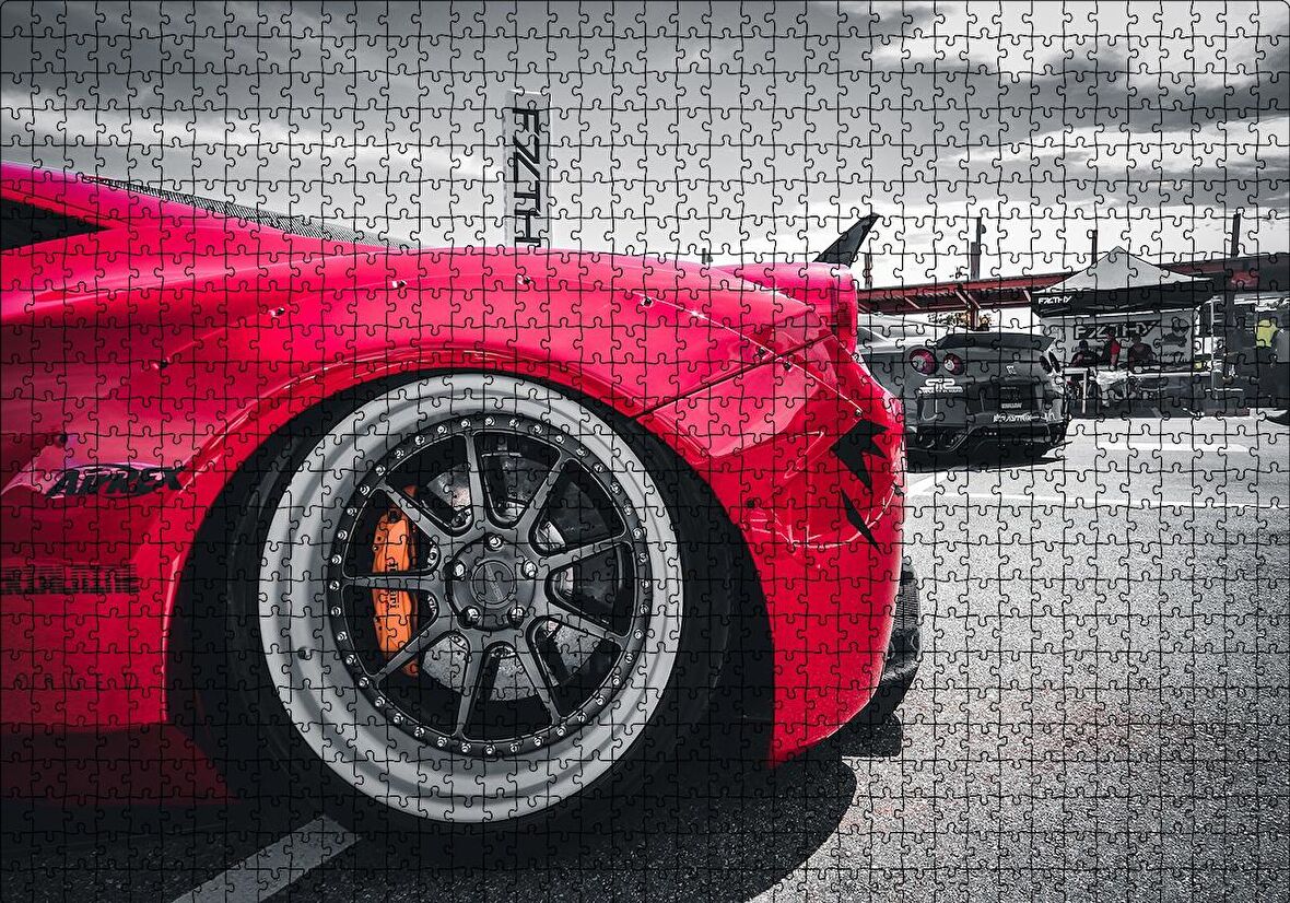 Cakapuzzle  Kırmızı Spor Araba Çelik Jant Detayı Puzzle Yapboz MDF Ahşap