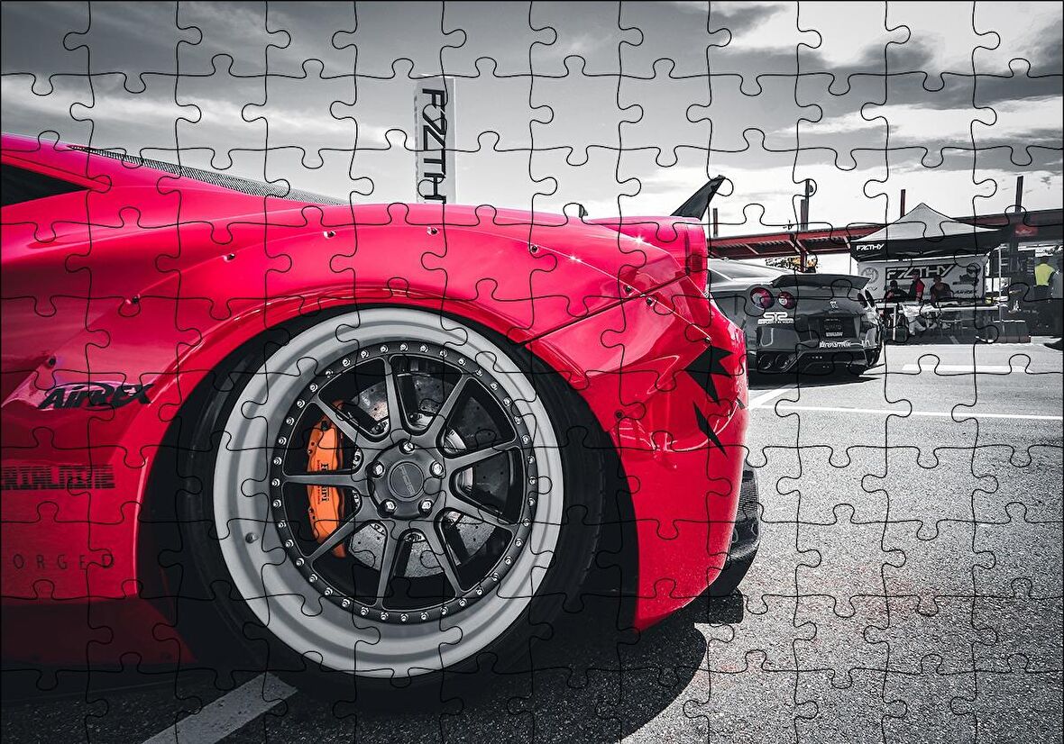 Cakapuzzle  Kırmızı Spor Araba Çelik Jant Detayı Puzzle Yapboz MDF Ahşap