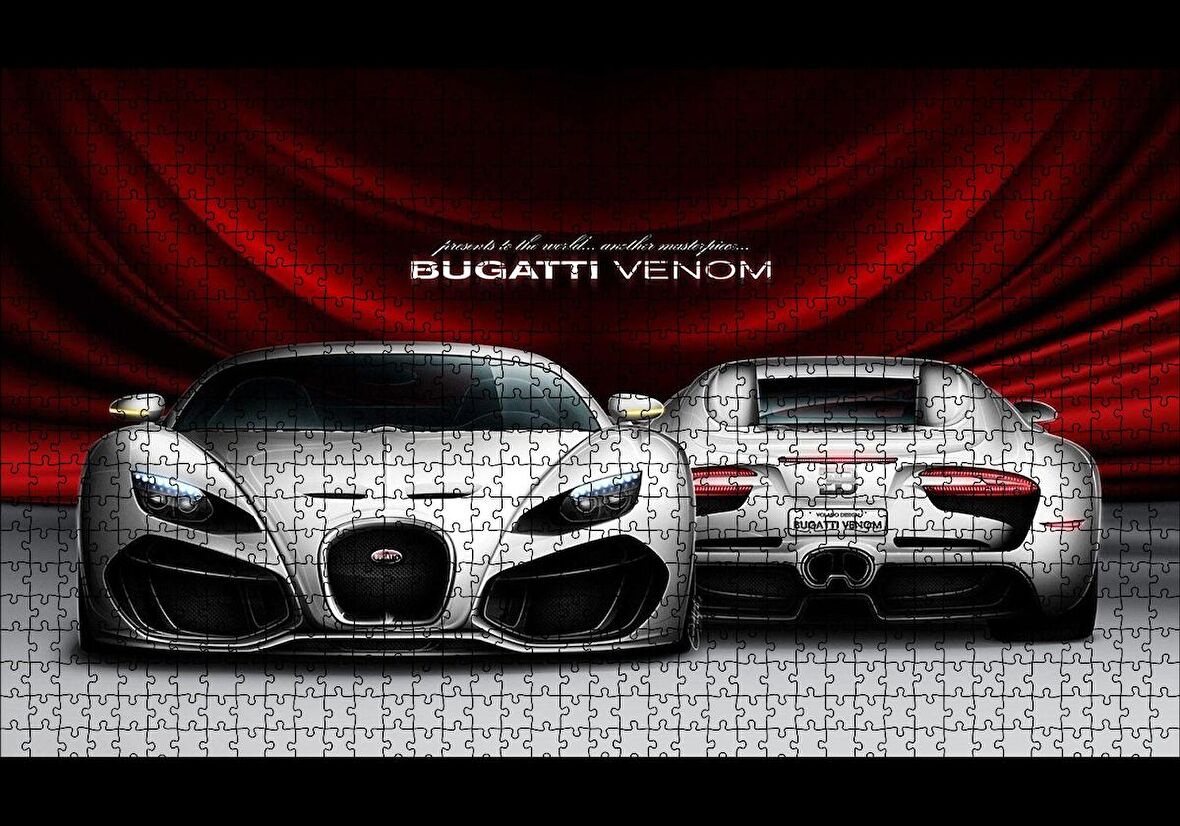 Cakapuzzle  Gri Bugatti Venom Ön ve Arka Görünüş Puzzle Yapboz MDF Ahşap