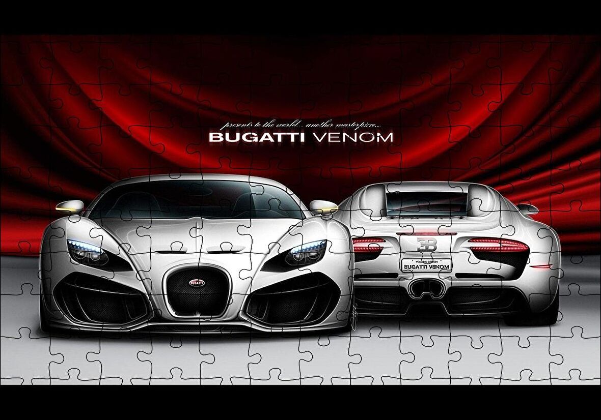 Cakapuzzle  Gri Bugatti Venom Ön ve Arka Görünüş Puzzle Yapboz MDF Ahşap