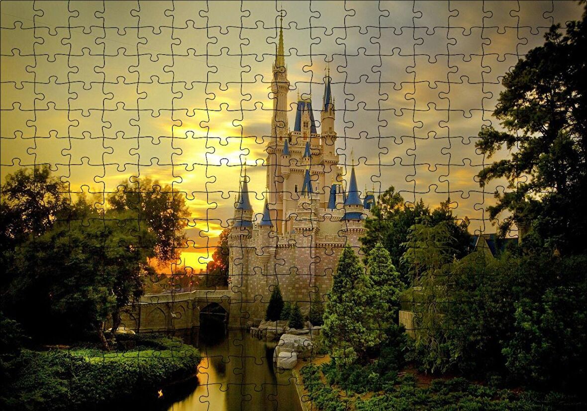 Cakapuzzle  Masallar Ülkesi Şatosu ve Gün Batımı Puzzle Yapboz MDF Ahşap