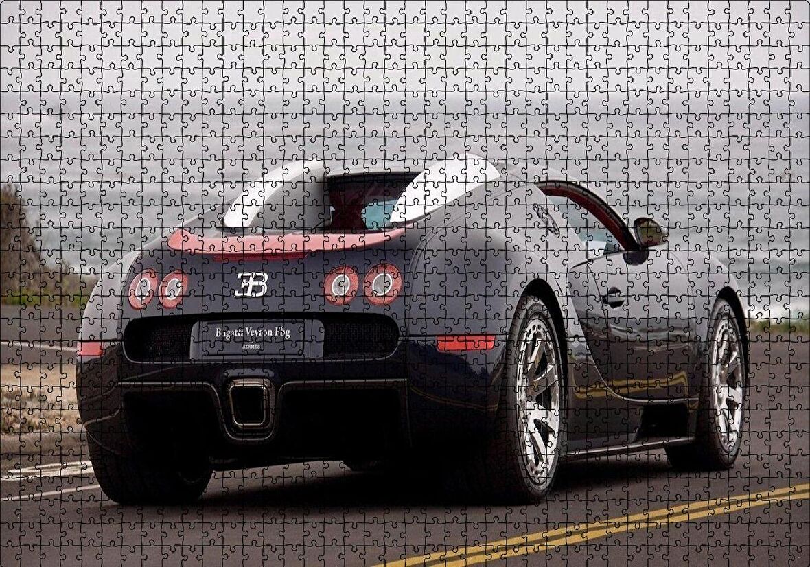 Cakapuzzle  Siyah Bugatti Veyron ve Deniz Puzzle Yapboz MDF Ahşap