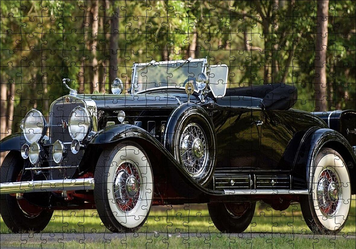 Cakapuzzle  Siyah Cadillac Cabrio Antika Araba Puzzle Yapboz MDF Ahşap