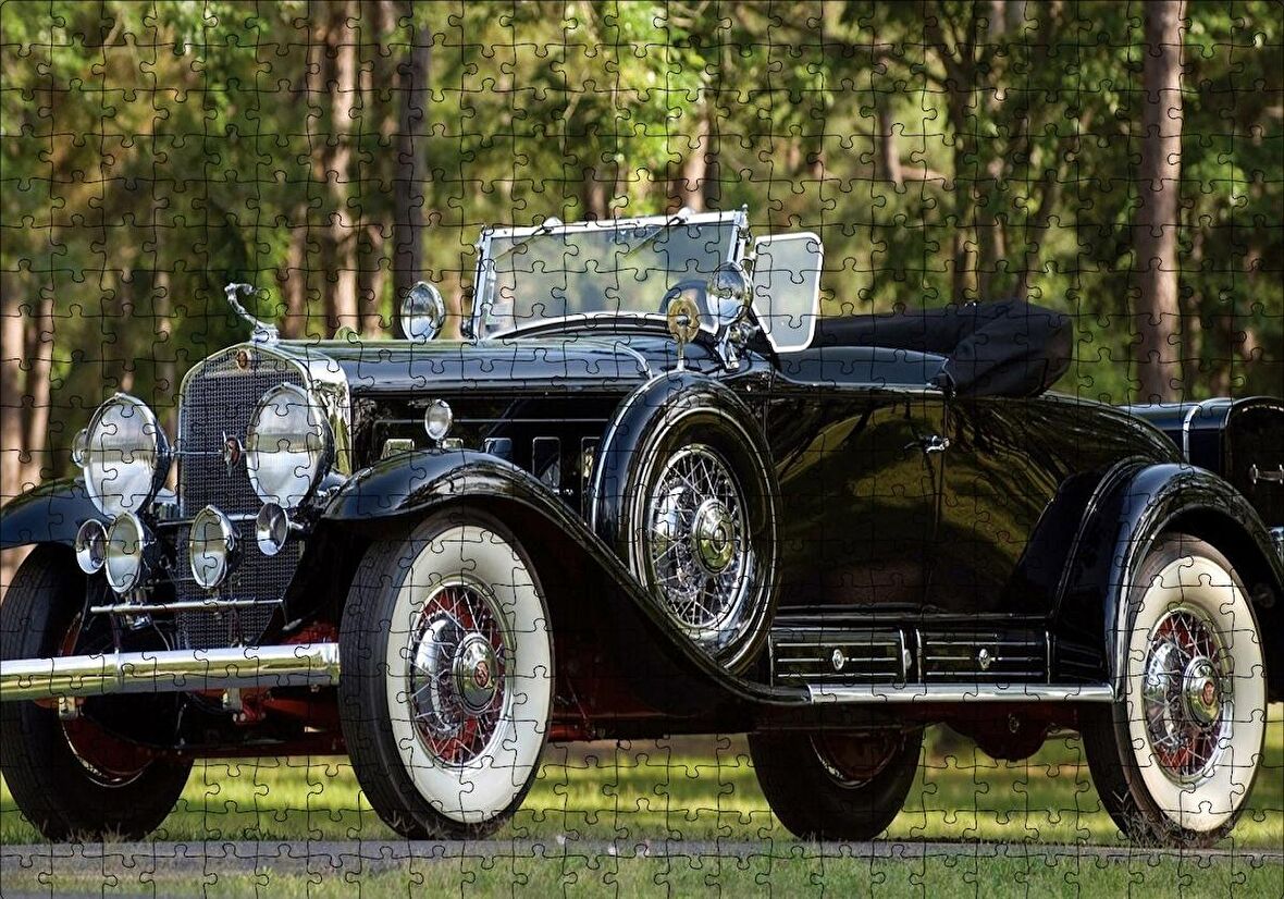 Cakapuzzle  Siyah Cadillac Cabrio Antika Araba Puzzle Yapboz MDF Ahşap