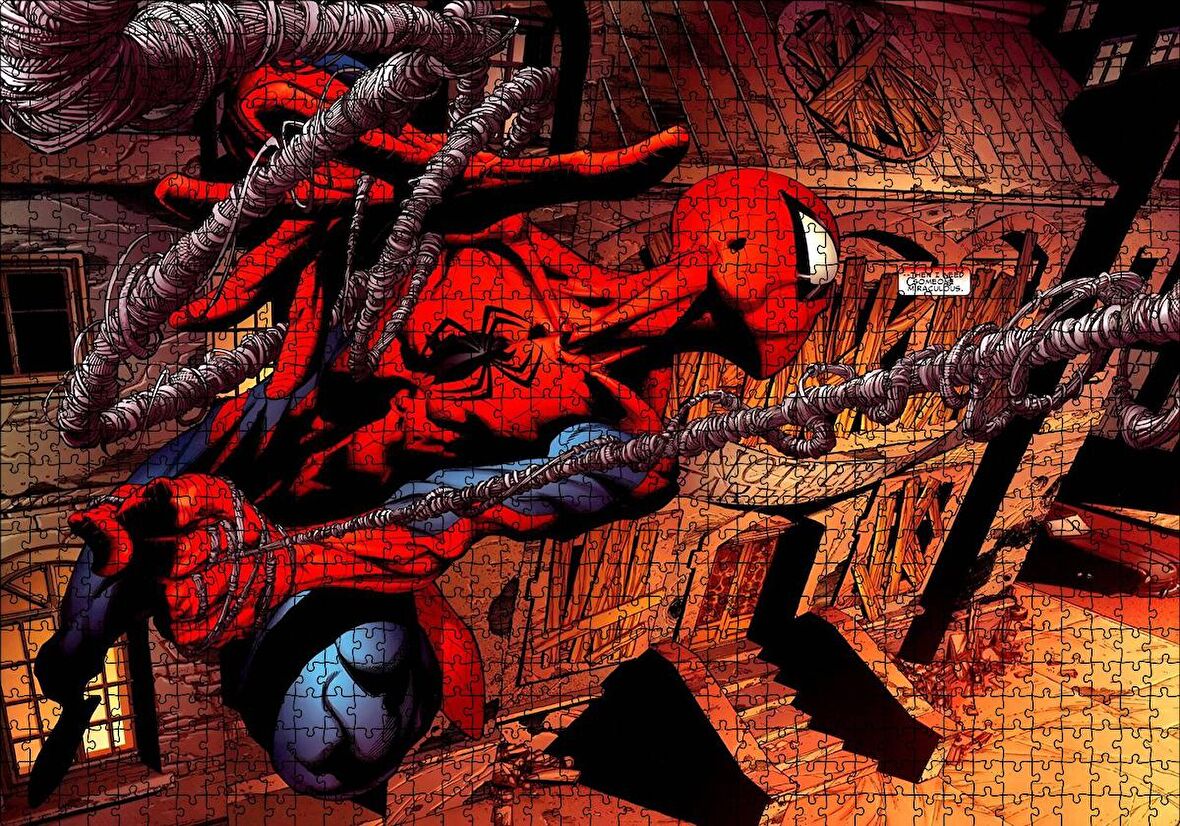 Cakapuzzle  Spider Man Ağları Üzerinde Uçuyor Puzzle Yapboz MDF Ahşap