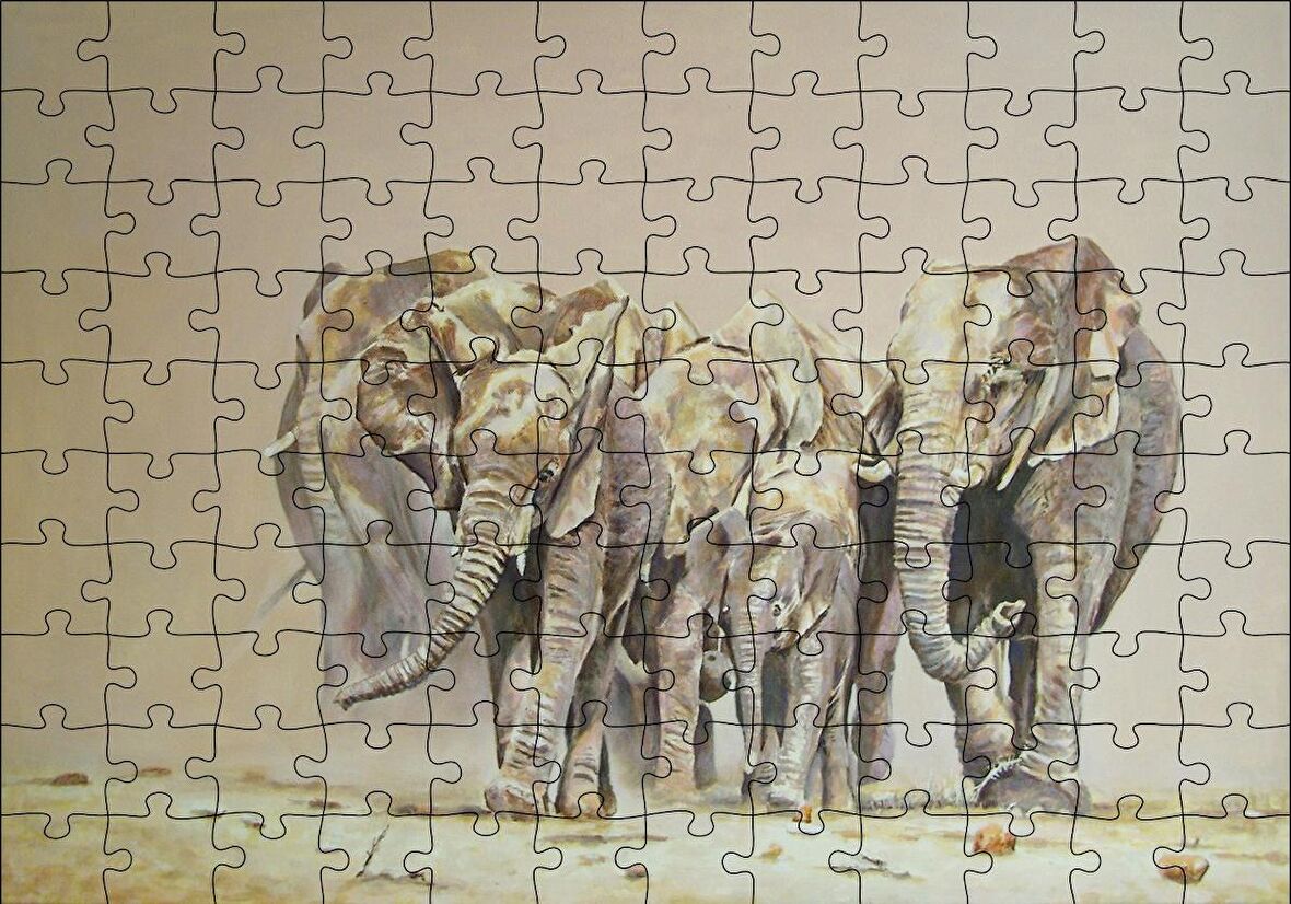 Cakapuzzle  Fil Sürüsü ve Tozlu Topraklar Puzzle Yapboz MDF Ahşap
