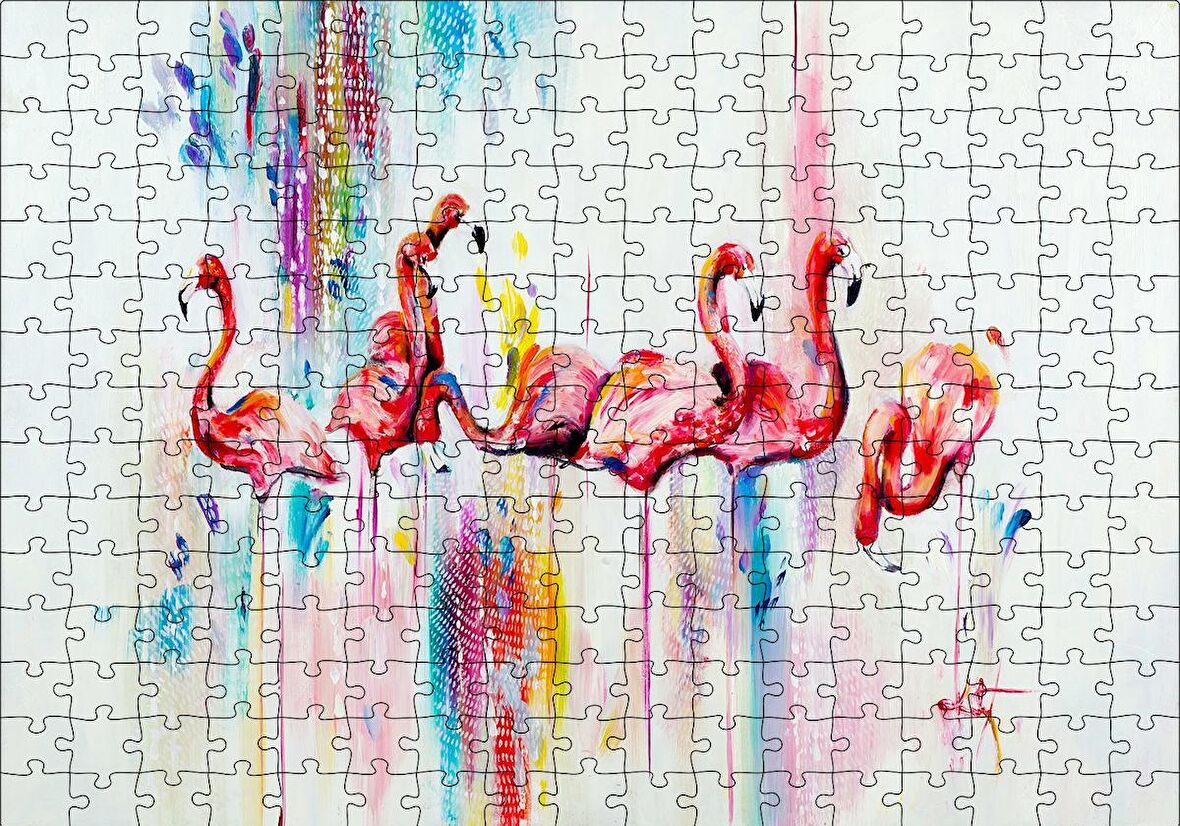 Cakapuzzle  Flamingolar Sulu Boya Çizim Puzzle Yapboz MDF Ahşap