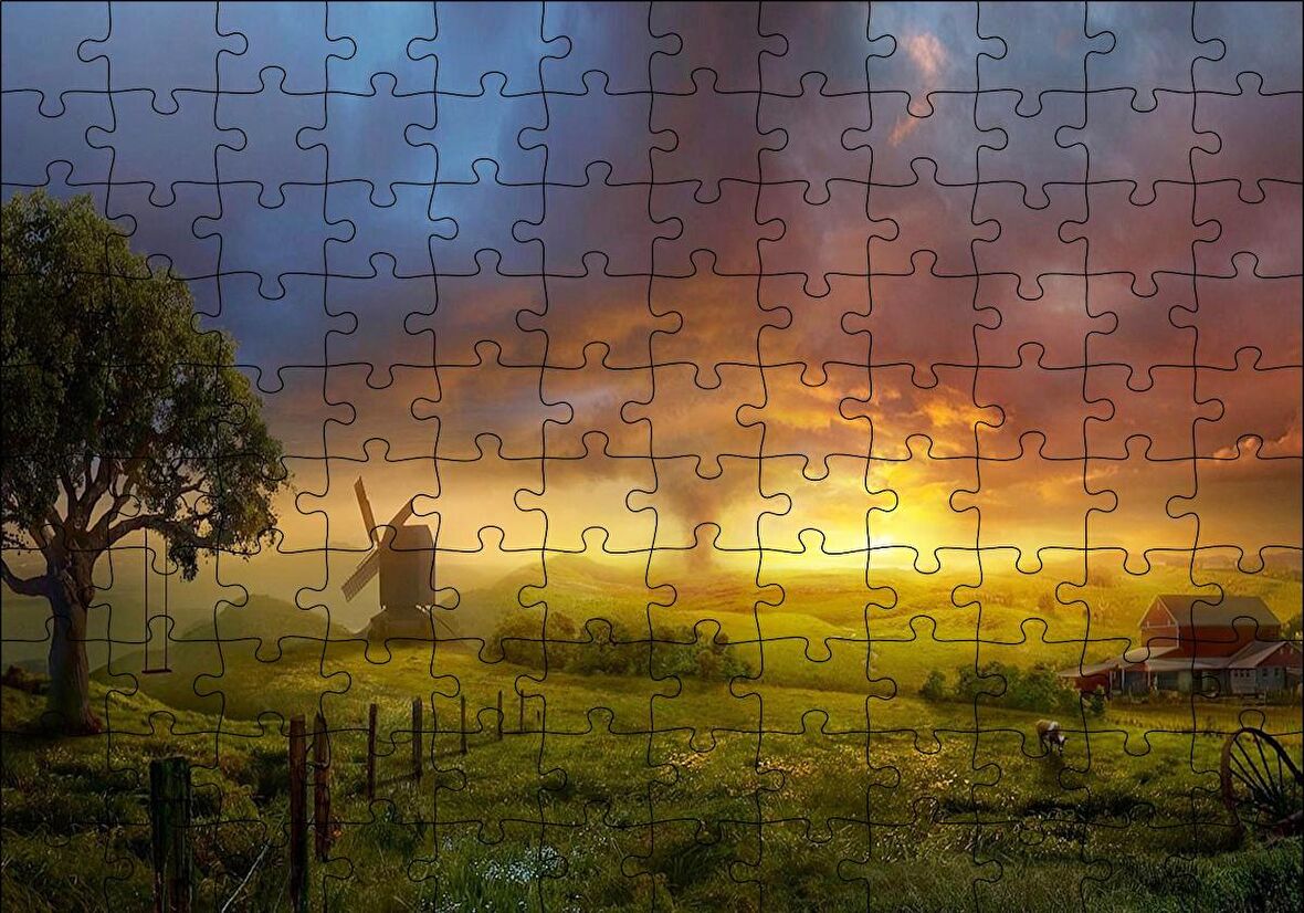 Cakapuzzle  Günbatımı Yeldeğirmeni ve Hortum Puzzle Yapboz MDF Ahşap