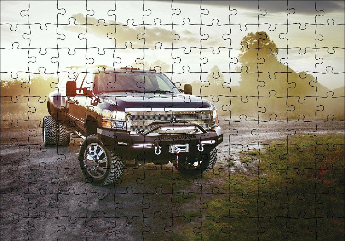 Cakapuzzle  Gündoğumu ve Chevrolet Kamyonet Puzzle Yapboz MDF Ahşap