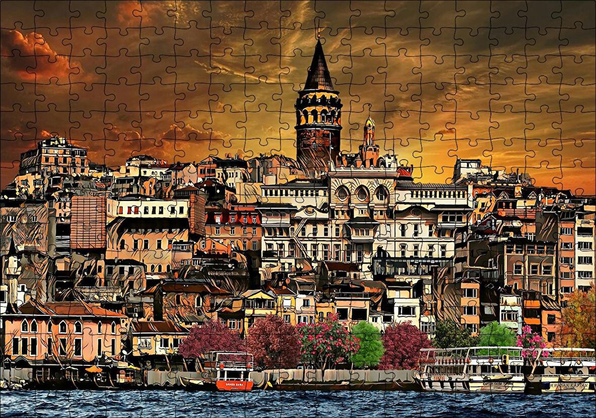Cakapuzzle  Kabataş ve Galata Kulesi Dijital Modifiyeli Puzzle Yapboz MDF Ahşap