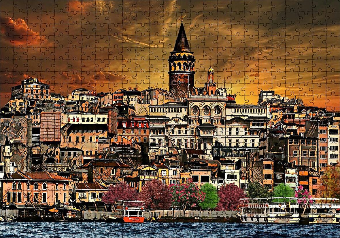 Cakapuzzle  Kabataş ve Galata Kulesi Dijital Modifiyeli Puzzle Yapboz MDF Ahşap