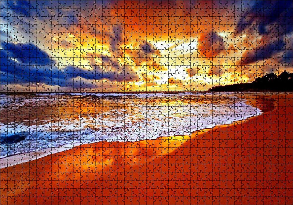 Cakapuzzle  Kumsal Bulutlar ve Kızıl Gün Batımı Puzzle Yapboz MDF Ahşap