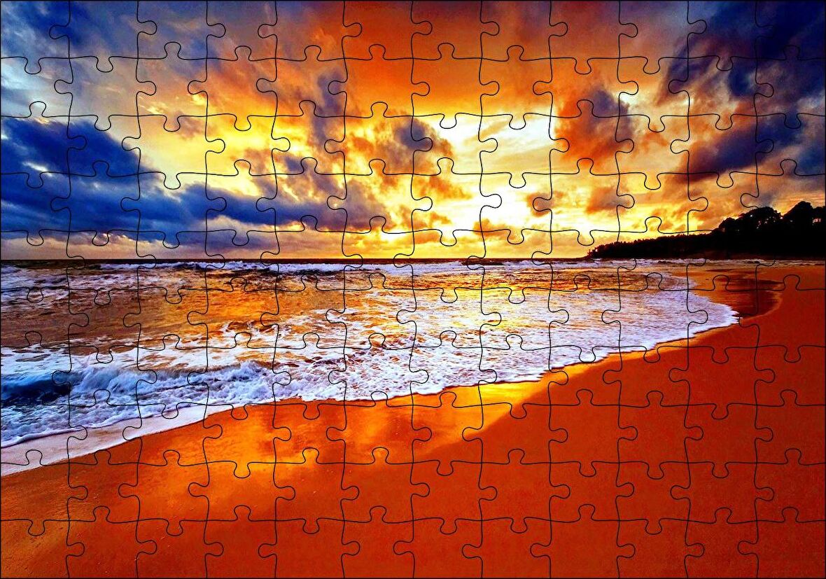 Cakapuzzle  Kumsal Bulutlar ve Kızıl Gün Batımı Puzzle Yapboz MDF Ahşap