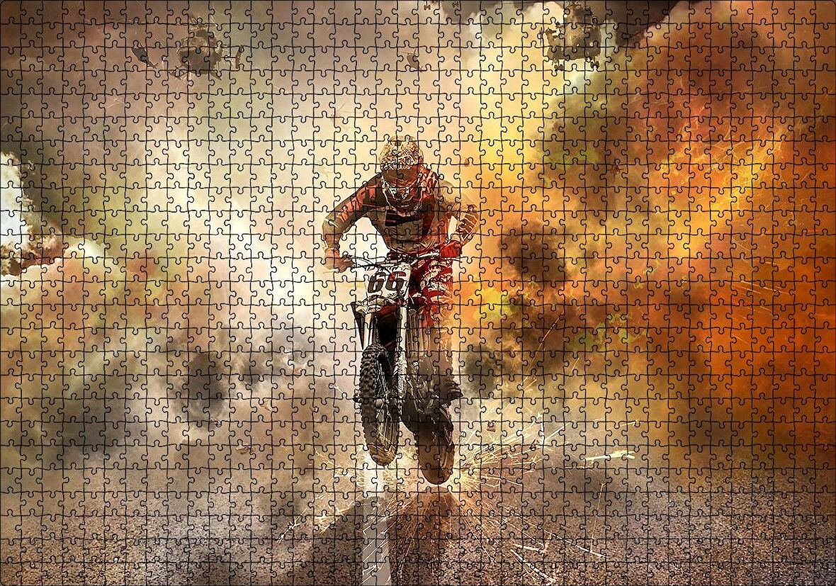 Cakapuzzle  Motokros, Helikopterler ve Kızıl Dumanlar Puzzle Yapboz MDF Ahşap