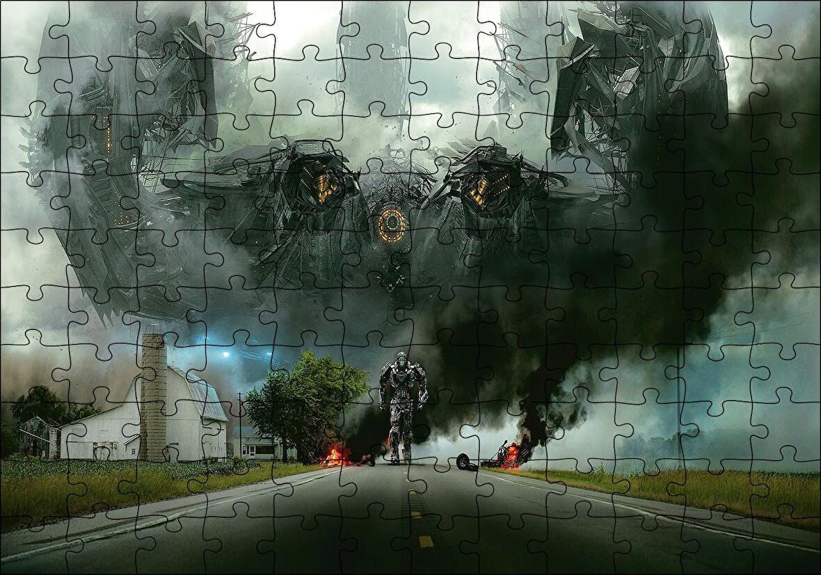 Cakapuzzle  Uzaylı Saldırısı ve Yoldaki Robot Puzzle Yapboz MDF Ahşap