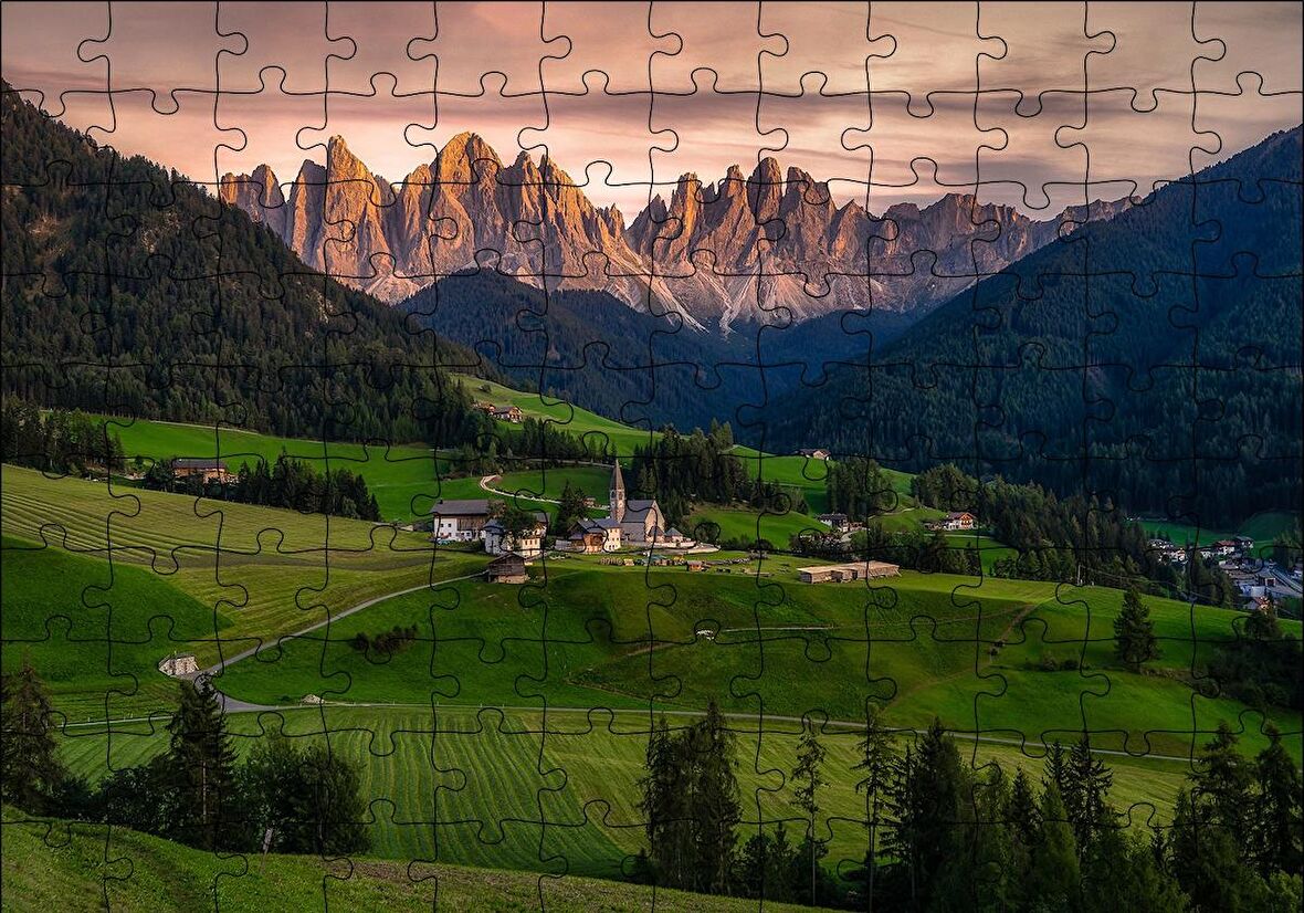 Cakapuzzle  Alplerdeki Kasaba ve Çıplak Zirveler Puzzle Yapboz MDF Ahşap