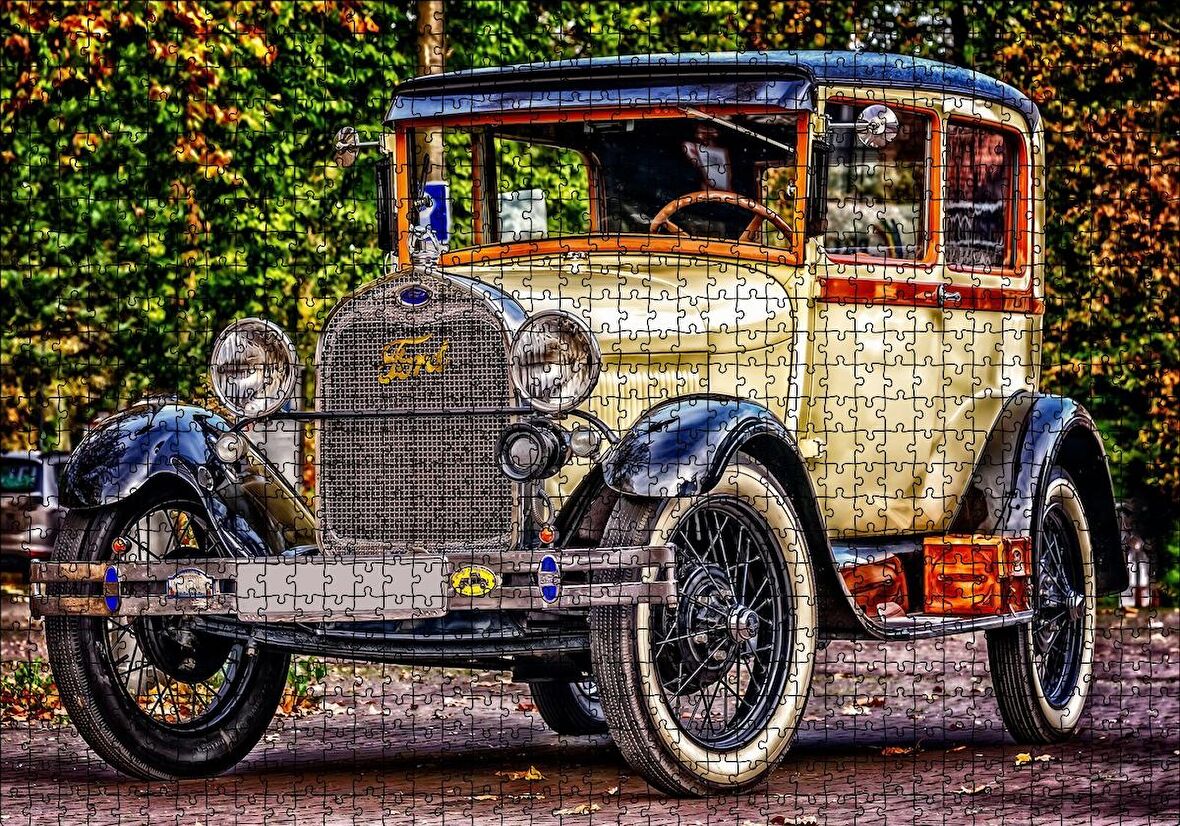 Cakapuzzle  Krem Antika Ford Araba Puzzle Yapboz MDF Ahşap