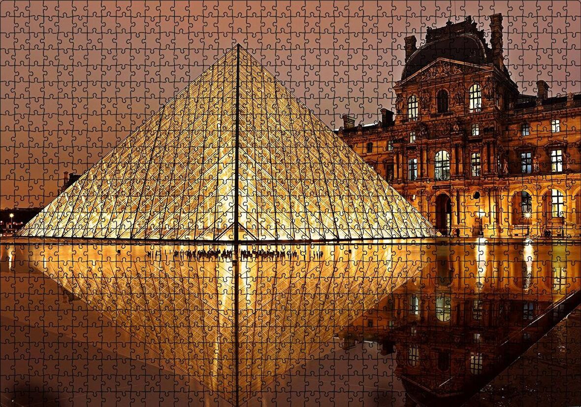 Cakapuzzle  Paris Louvre Müzesi Gece Manzarası Puzzle Yapboz MDF Ahşap