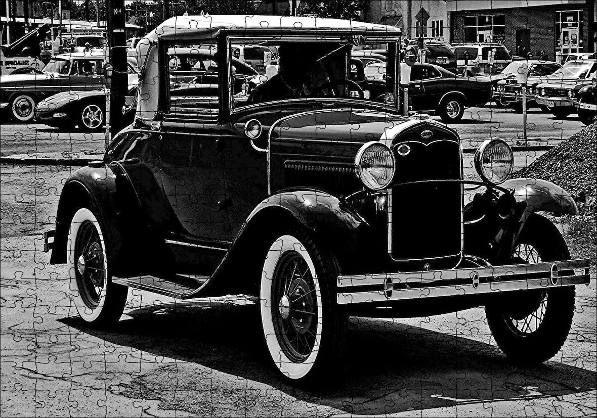 Cakapuzzle  Siyah Beyaz Antika Amerikan Araba Puzzle Yapboz MDF Ahşap