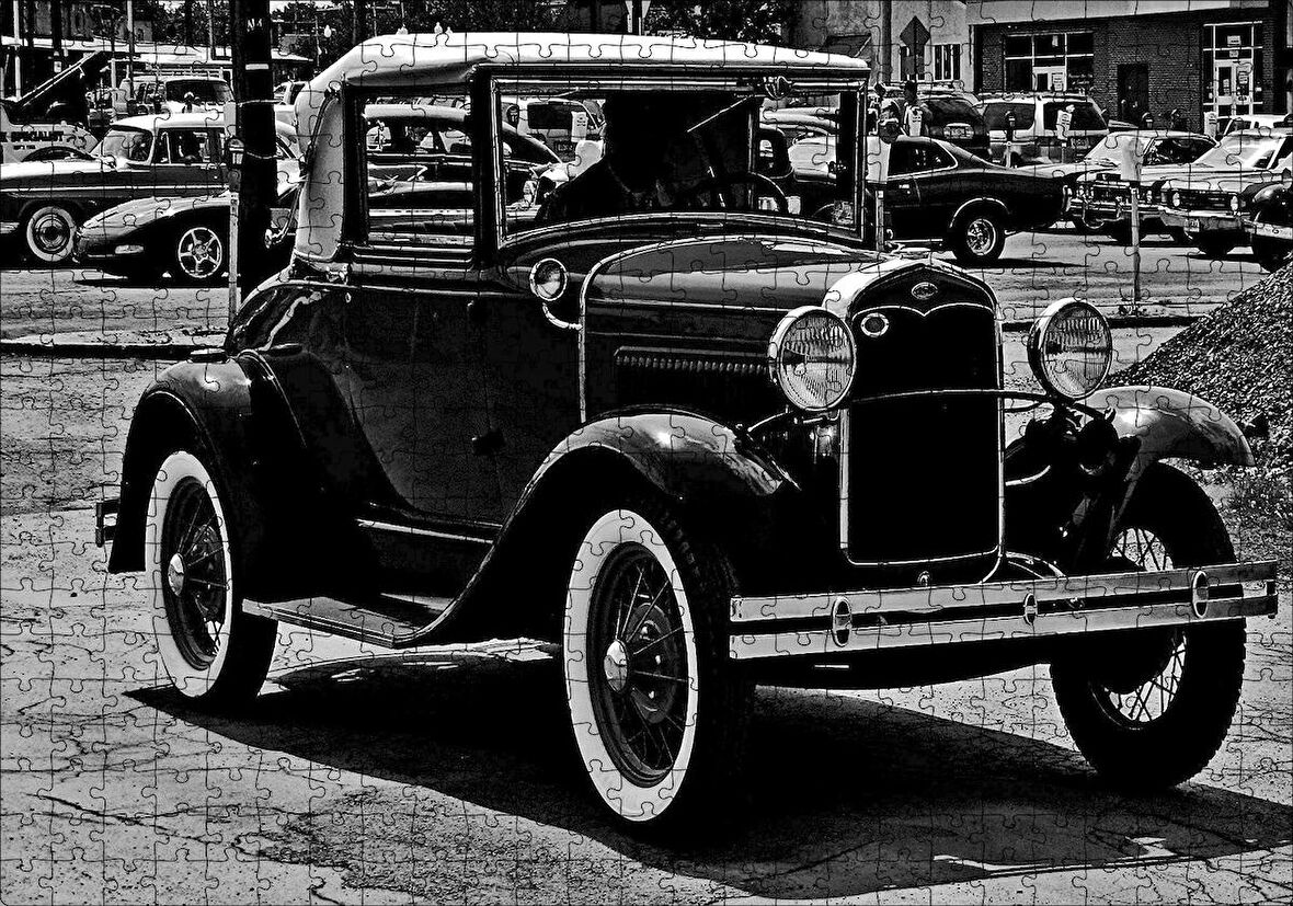 Cakapuzzle  Siyah Beyaz Antika Amerikan Araba Puzzle Yapboz MDF Ahşap