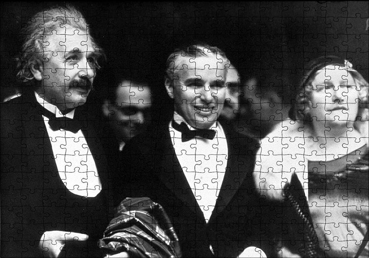 Cakapuzzle Ahşa Tablo Chaplin ve Einştein Şehir Işıkları Galasında Puzzle Yapboz MDF Ahşap