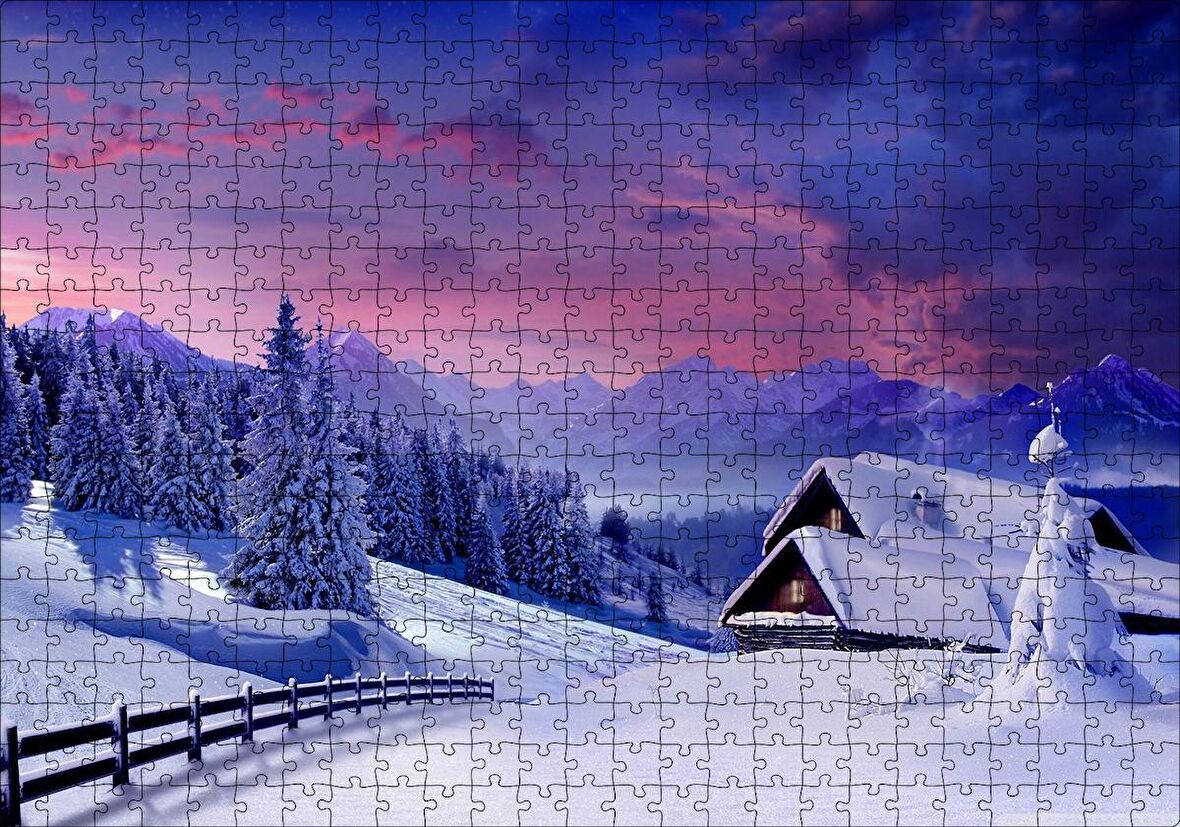 Cakapuzzle  Karlar Altında Doğa ve Ev Puzzle Yapboz MDF Ahşap