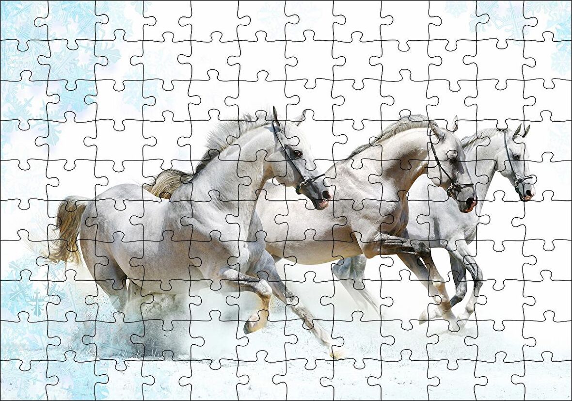 Cakapuzzle  Koşan Beyaz Üç Beyaz Atlar Puzzle Yapboz MDF Ahşap
