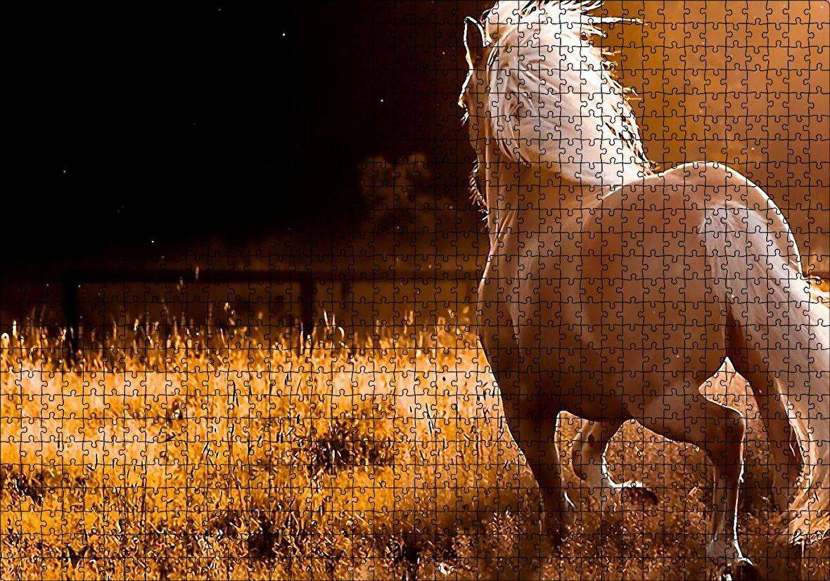 Cakapuzzle  Otlar Koşan Kahve Rengi At Puzzle Yapboz MDF Ahşap