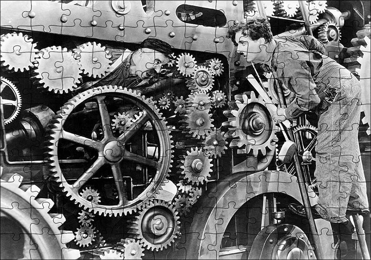 Cakapuzzle  Modern Zamanlarda Charlie Chaplin2 Puzzle Yapboz MDF Ahşap