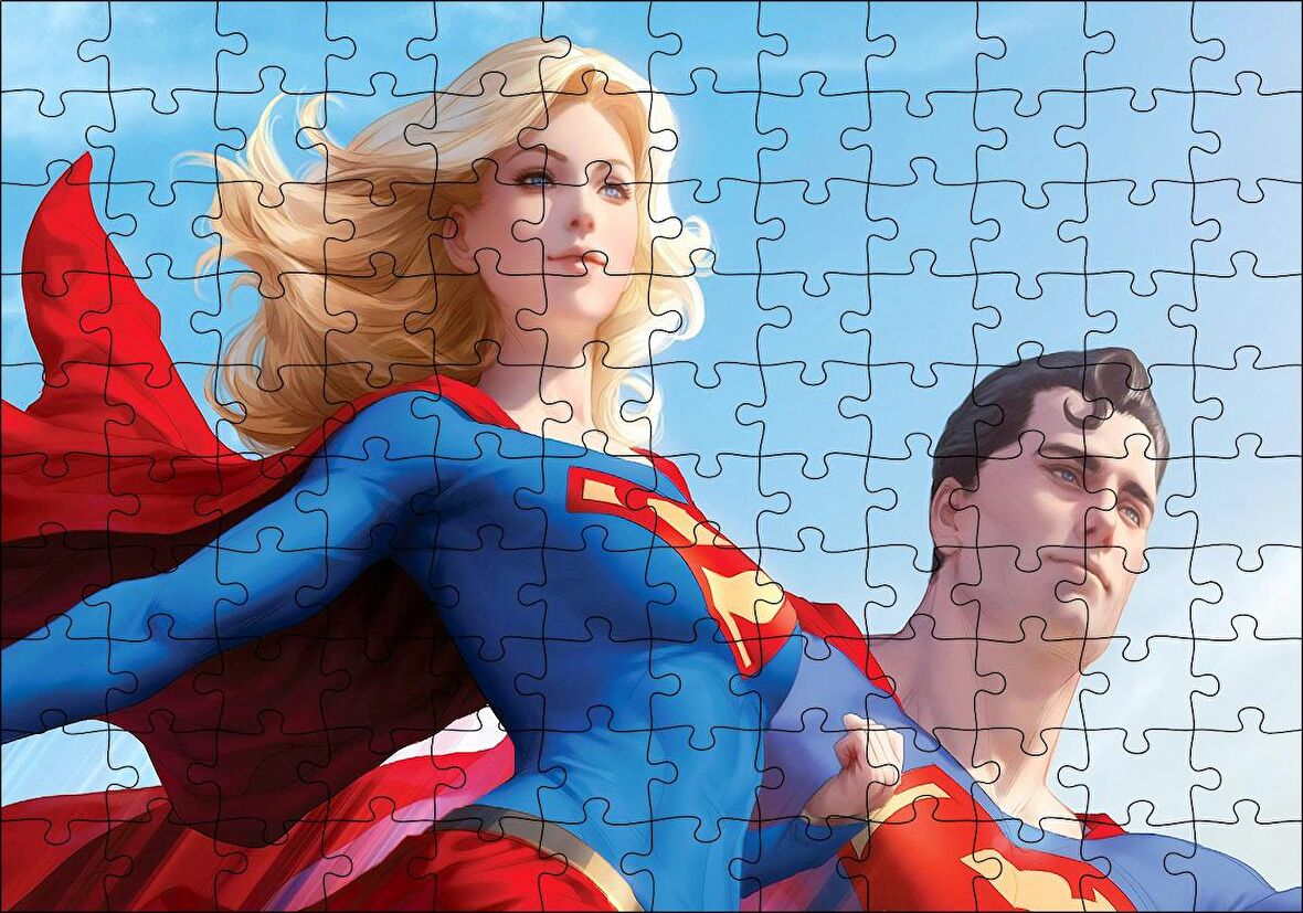 Cakapuzzle  Süpermen ve Süper Kız Puzzle Yapboz MDF Ahşap