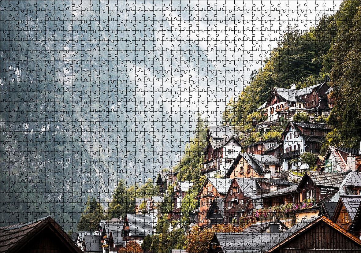 Cakapuzzle  Avusturya Dağlarında Masalsı Evler Puzzle Yapboz MDF Ahşap
