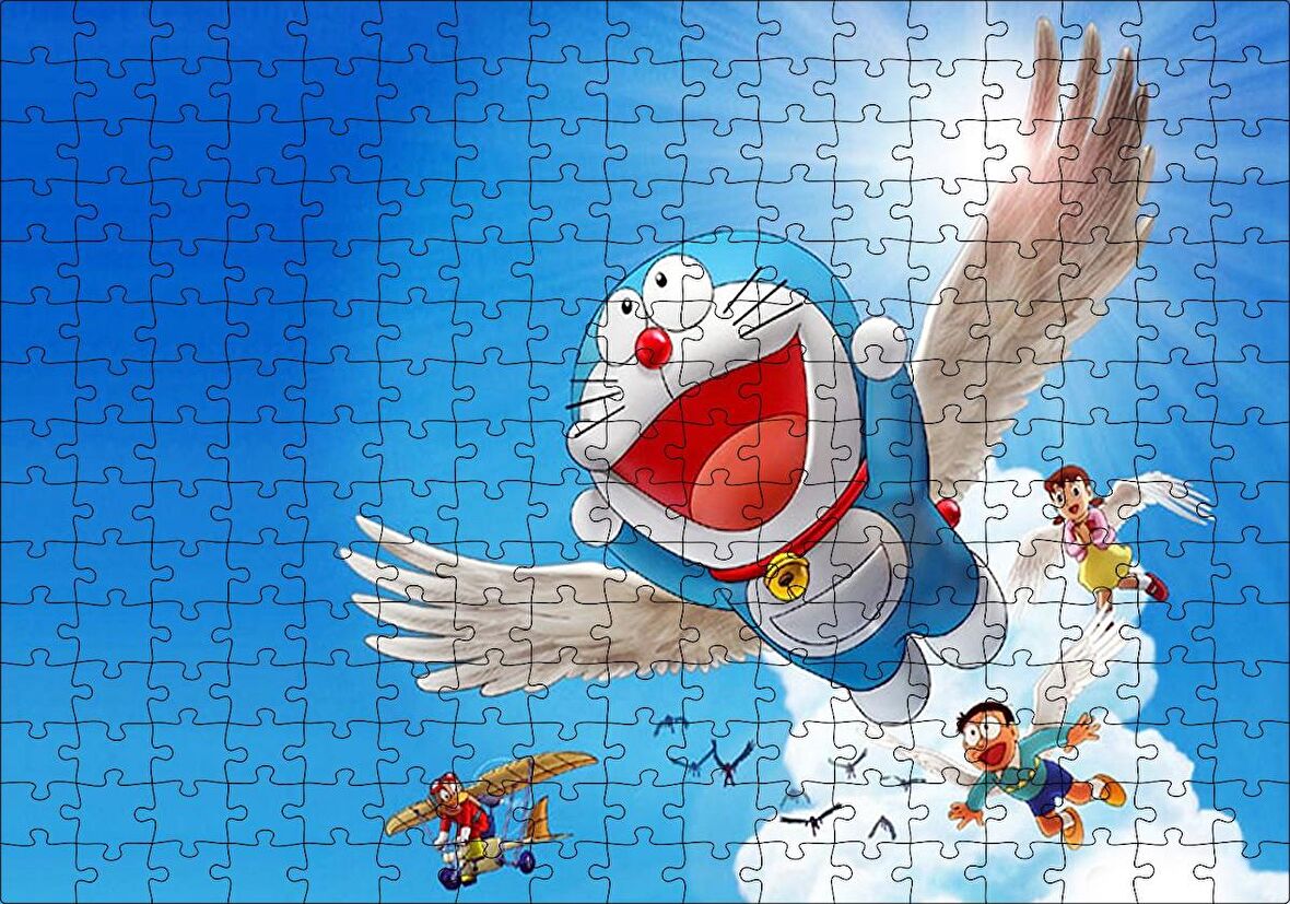 Cakapuzzle  Doraemon ve Çocuklar Mavi Göklerde Puzzle Yapboz MDF Ahşap
