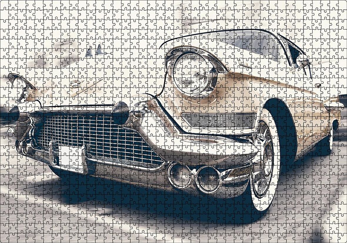 Cakapuzzle  Krem Rengi Chevrolet Klasik Araba Puzzle Yapboz MDF Ahşap