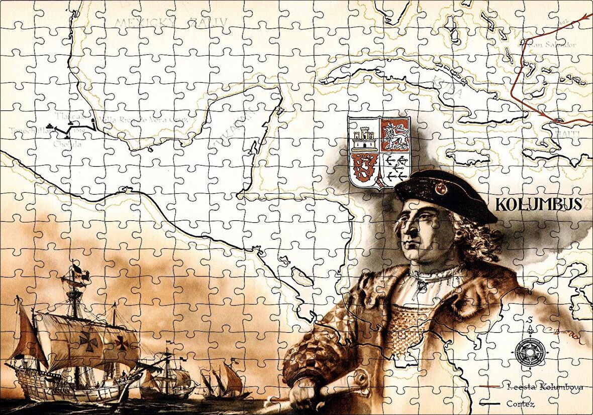 Cakapuzzle  Christopher Columbus Harita Ve Gemiler Puzzle Yapboz MDF Ahşap