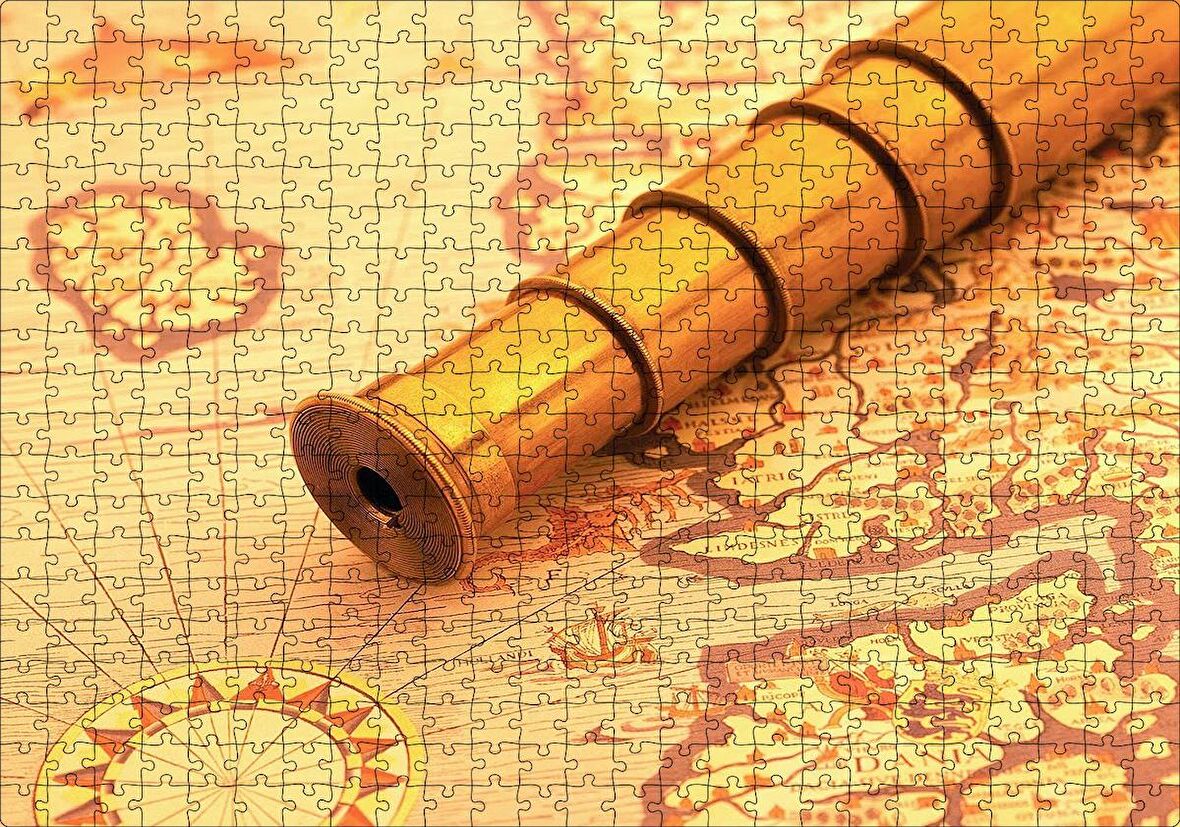 Cakapuzzle  Christopher Columbus Harita Ve Dürbün Puzzle Yapboz MDF Ahşap