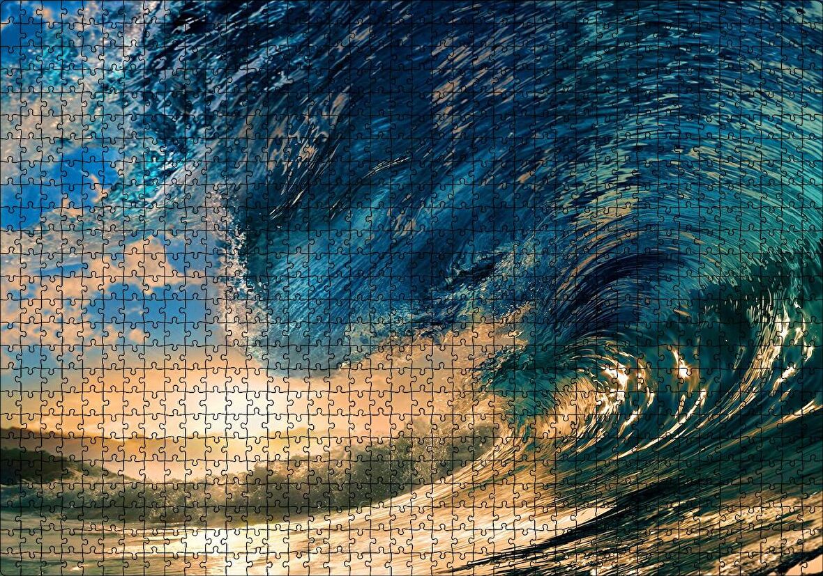 Cakapuzzle  Tropikal Cennet Okyanus Sörf Dalga Güneş Işığı Puzzle Yapboz MDF Ahşap