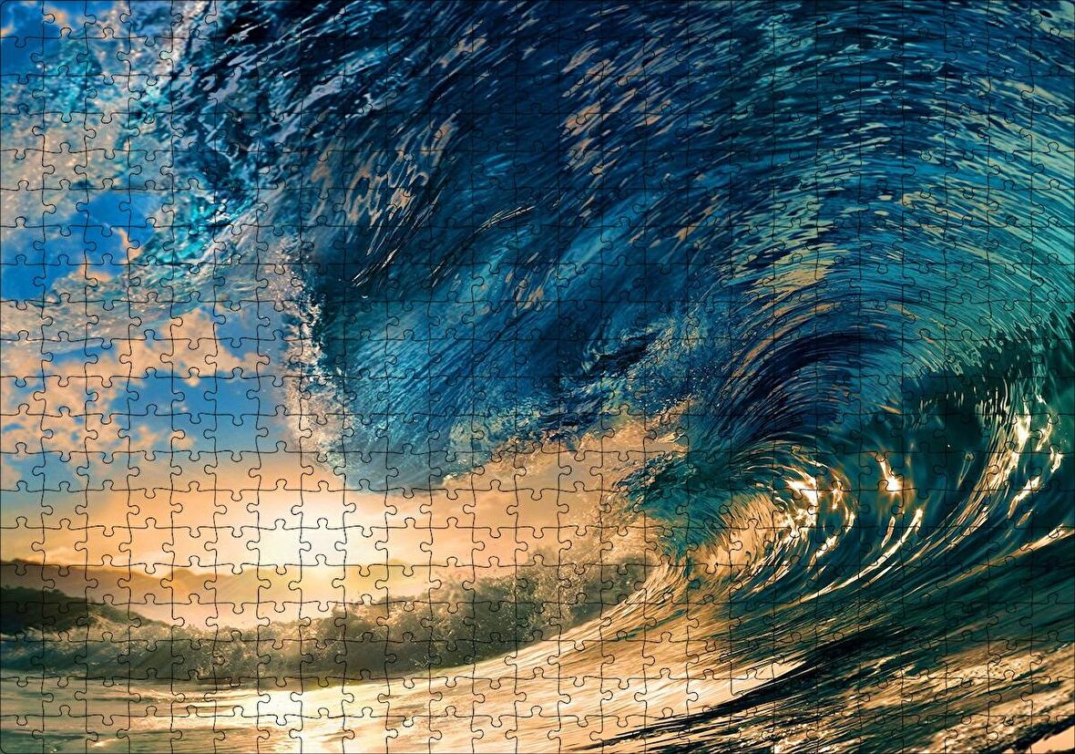 Cakapuzzle  Tropikal Cennet Okyanus Sörf Dalga Güneş Işığı Puzzle Yapboz MDF Ahşap