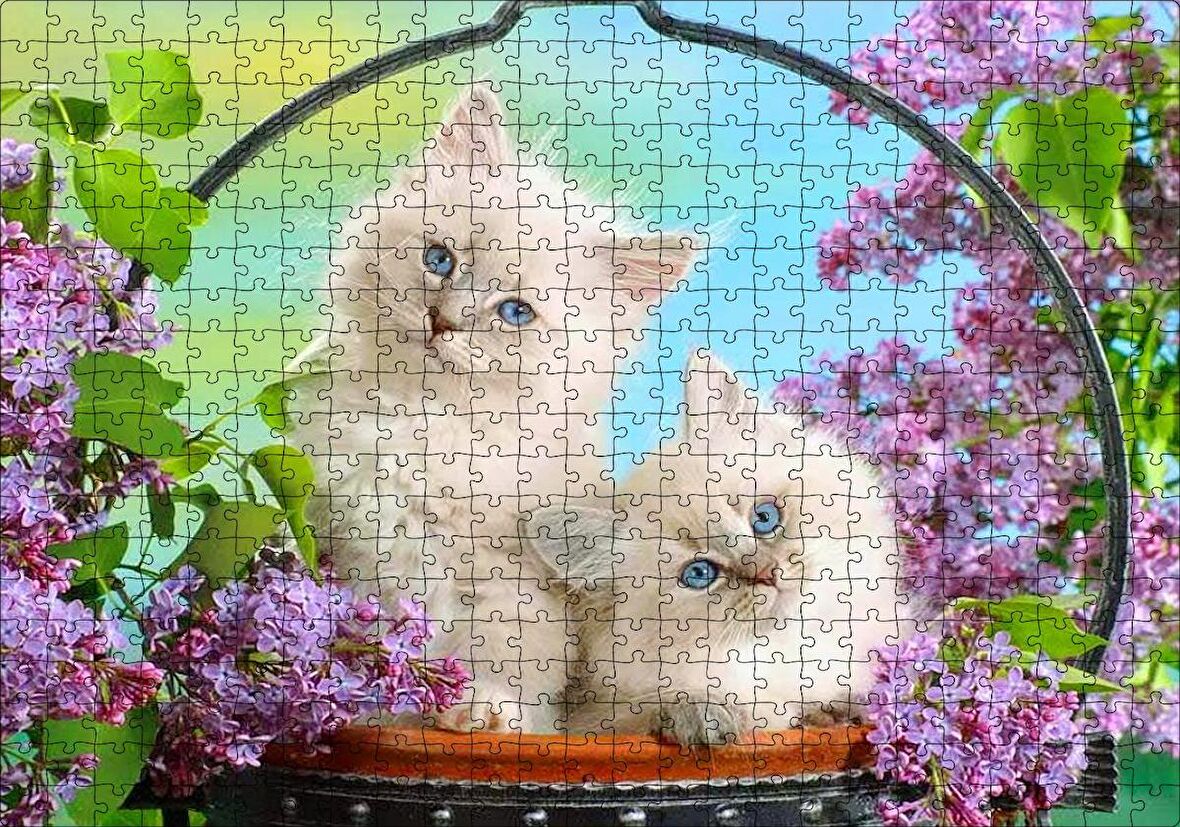 Cakapuzzle  Çiçek Ve Sevimli Kediler Puzzle Yapboz MDF Ahşap