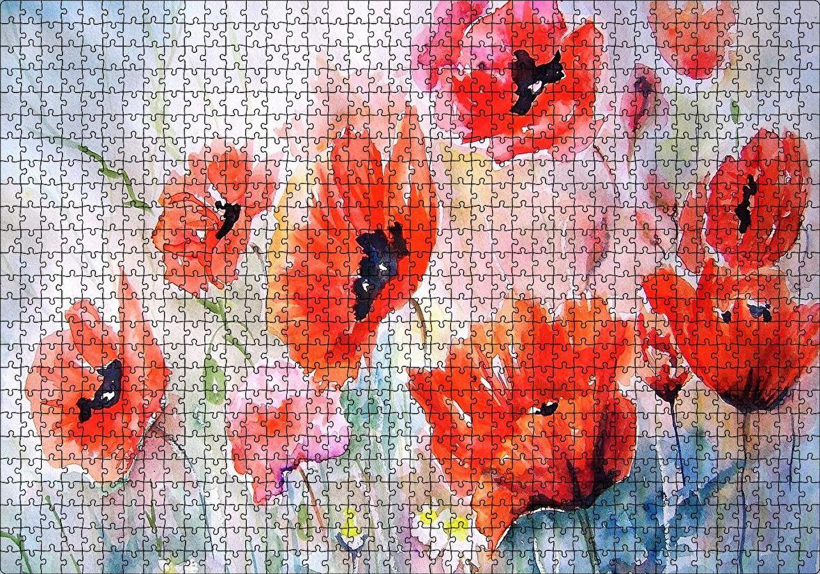 Cakapuzzle  Kırmızı Gelincikler Yağlı Boya Resmi Puzzle Yapboz MDF Ahşap