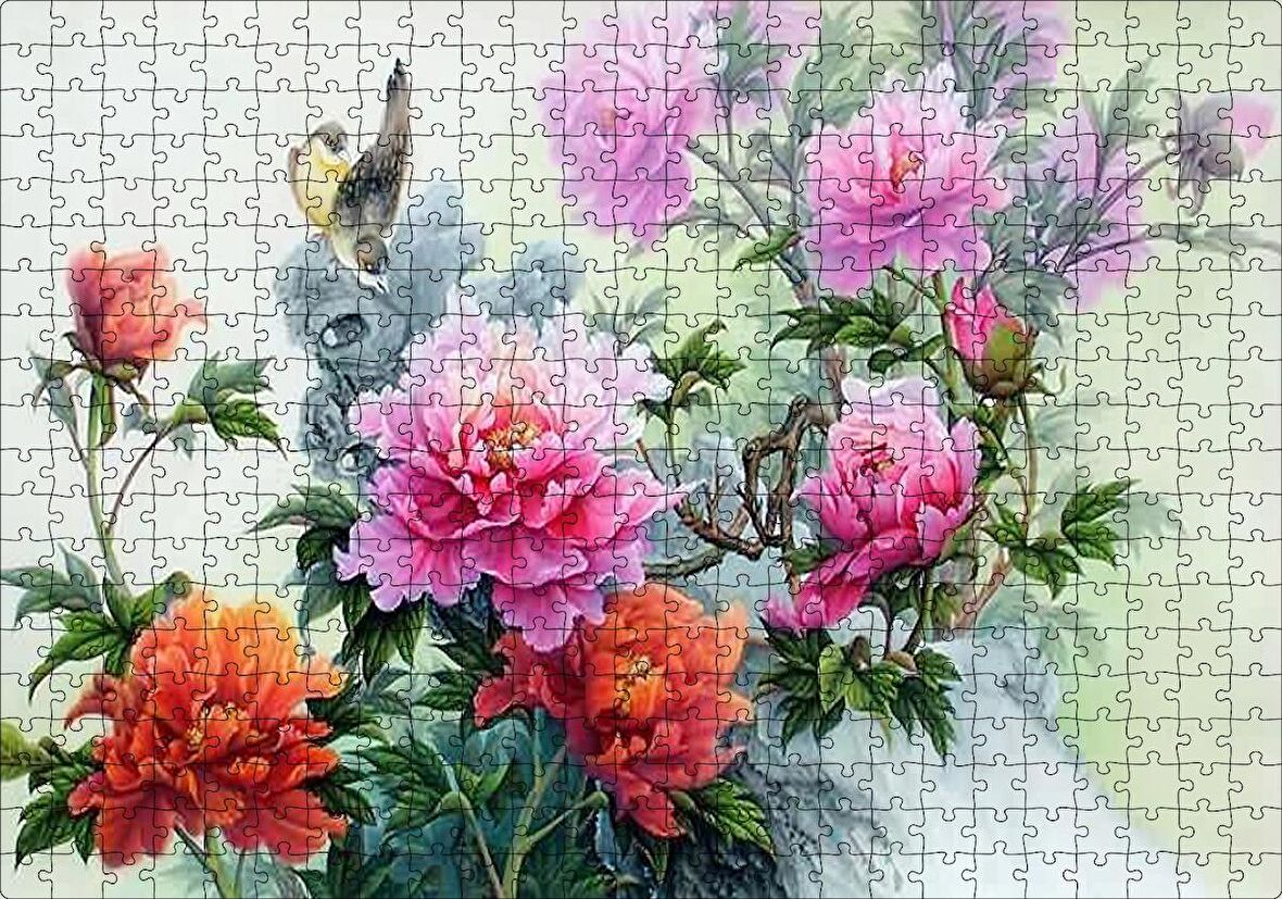 Cakapuzzle  Şakayık Çiçeği Ve Kuşlar Puzzle Yapboz MDF Ahşap